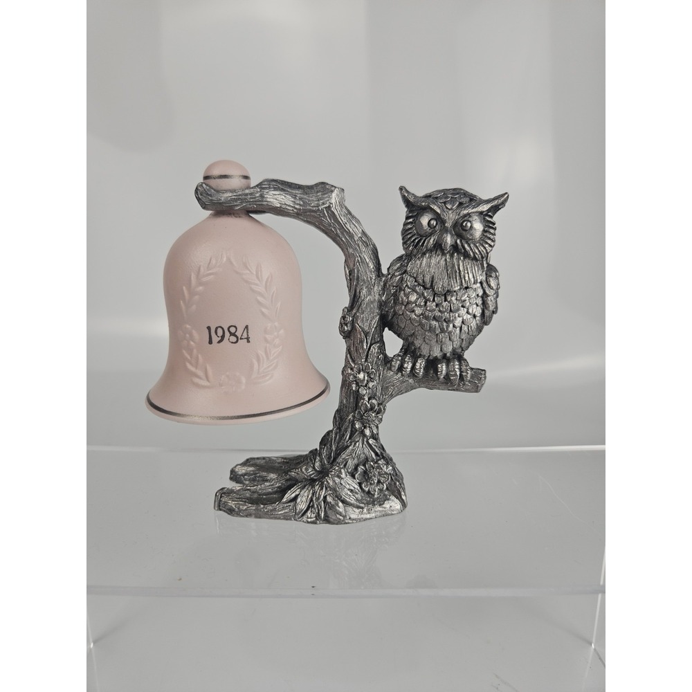 1984 Michael‎ Ricker Pewter Owl Sculpture Porcelain Bell Signed Numbered Ltd